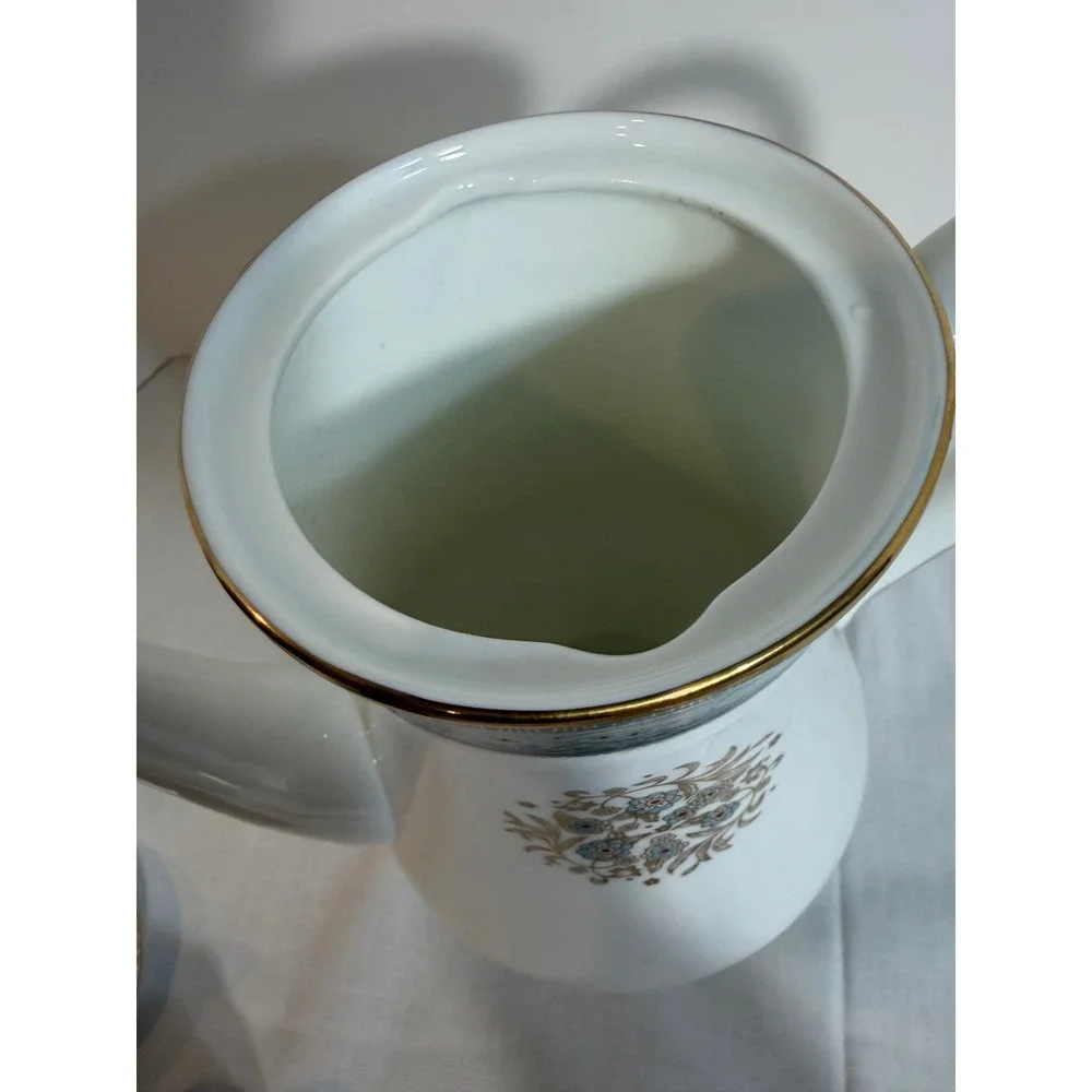 Wedgwood Agincourt R4513 Coffee Pot Bone China Teal Blue Gold Floral England